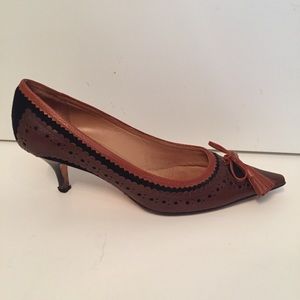 BETTYE MULLER SHOES PUMPS HEELS BROWN LEATHER BLACK SUEDE ITALY Size 36.5